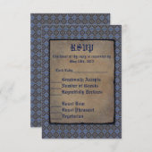 Quatrefolie Gold op blauw RSVP Kaartje (Voorkant / Achterkant)