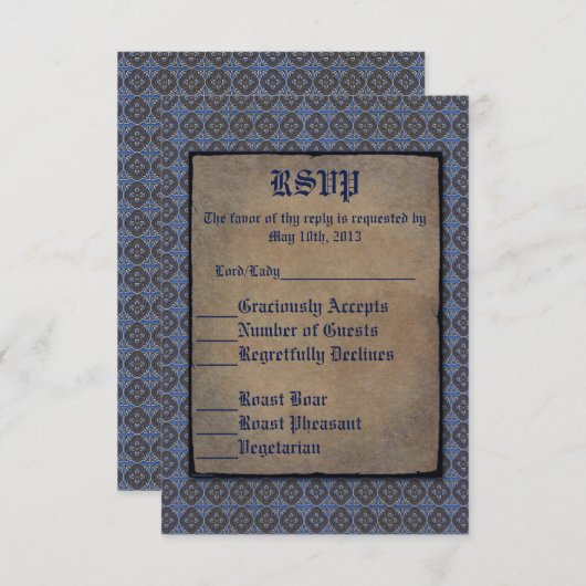 Quatrefolie Gold op blauw RSVP Kaartje (Voorkant / Achterkant)