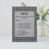 Quatrefolie zwart op zilver RSVP kaartje (Staand voorkant)