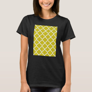 Quatrefoliepatroon in witte omtrek op mosterd el t-shirt
