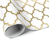 Quatrefoliepatroon voor witte en gouden tonnen cadeaupapier (Rol Hoek)