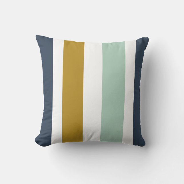 Quattro Stripe in Navy Blue, Celadon, Ochre, White Kussen (Voorkant)