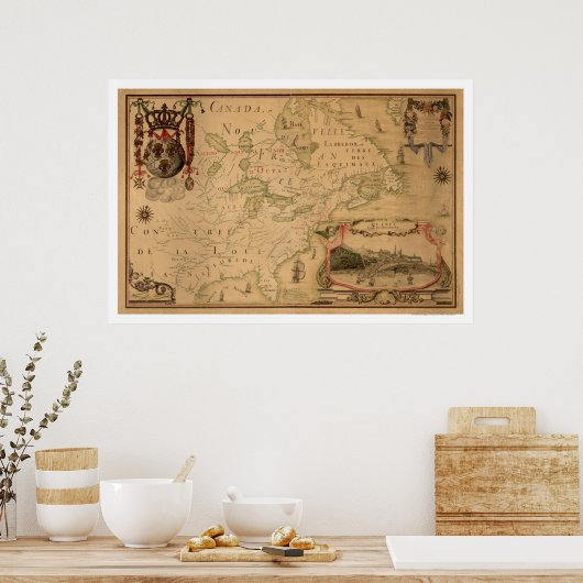 Quebec Canada - Eerste kaart 1688 Poster (Keuken)