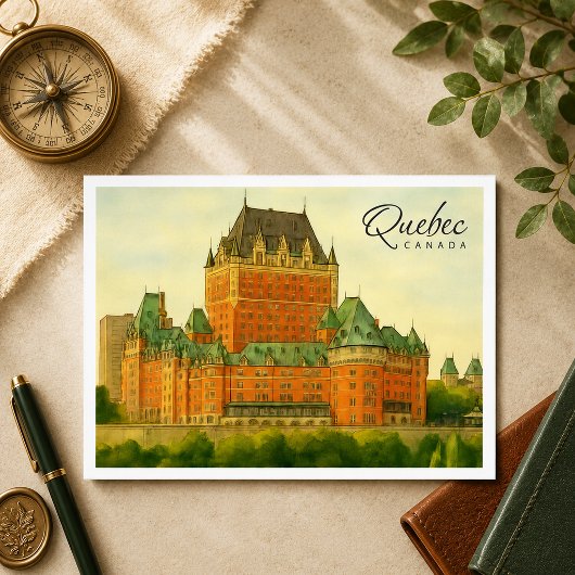 Quebec Canada Oude Reiswaterverf Feestdagenkaart