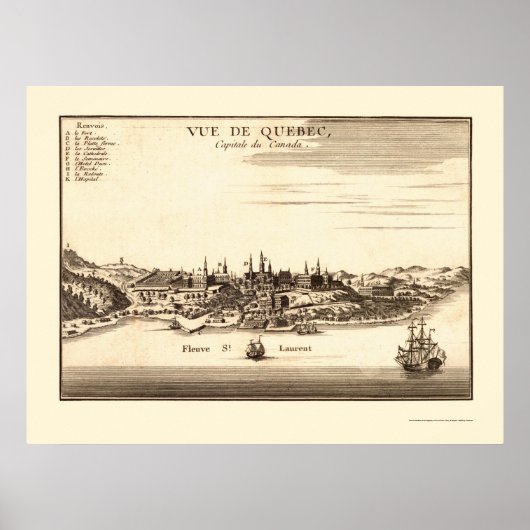 Québec, Canada Panoramic Map - 1755 Poster (Voorkant)