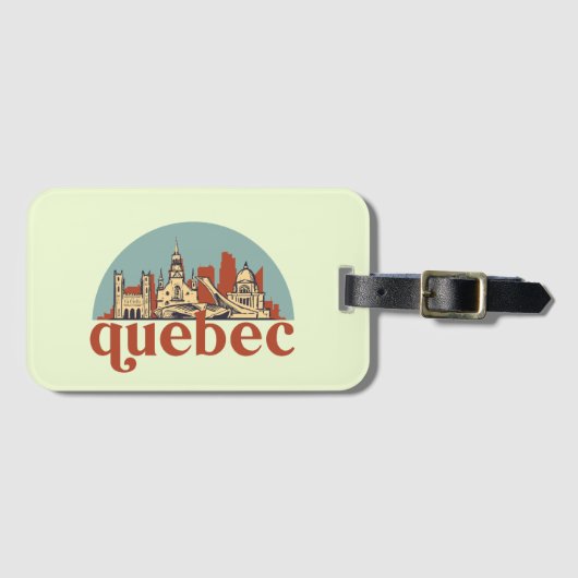 Quebec Canada Retro City Skyline Cityscape Art Bagagelabel (Voorkant (horizontaal))