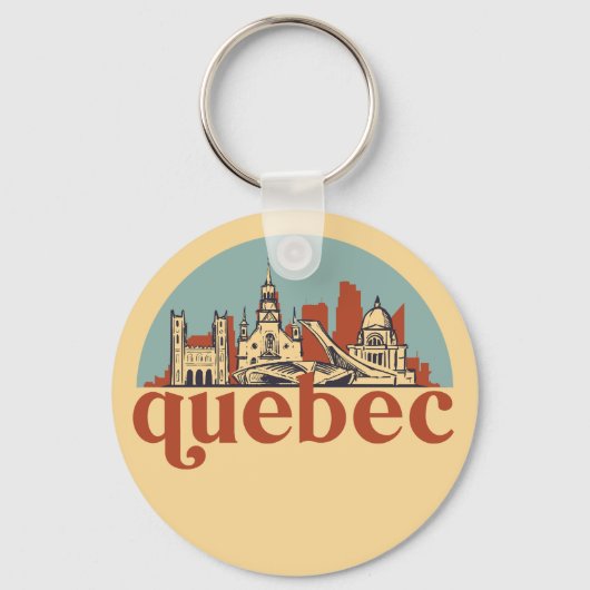 Quebec Canada Retro City Skyline Cityscape Art Sleutelhanger (Voorkant)