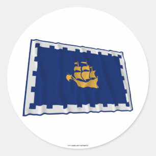 Quebec City Waving Flag Ronde Sticker