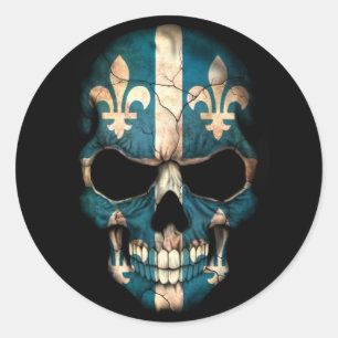 Quebec Flag Skull op Black Ronde Sticker