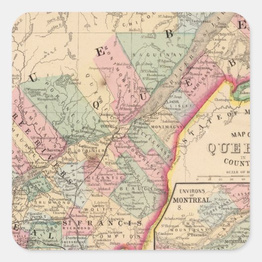 Quebec Map door Mitchell Vierkante Sticker (Voorkant)