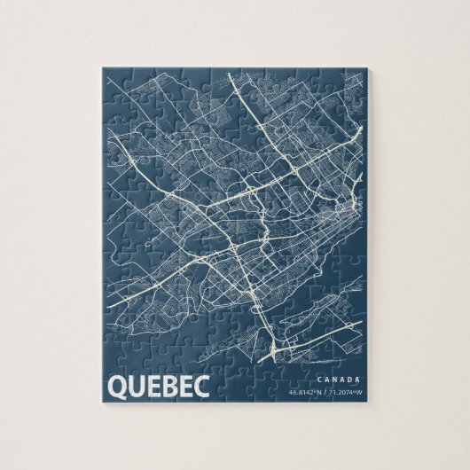 Quebec Minimalist City Map Line Art in Blue Legpuzzel (Verticaal)