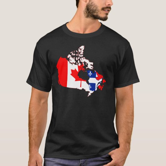 Quebec onder Canadese vlag, kaart T-shirt (Voorkant)
