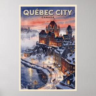 Québec Stad Canada Reisreclame in Vintage Stijl Poster