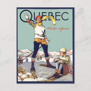 Quebec, wintersport in Canada, koppel op een ski Briefkaart