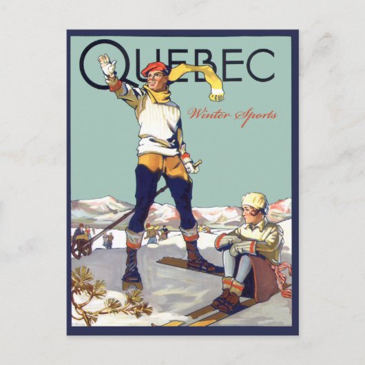 Quebec, wintersport in Canada, koppel op een ski Briefkaart (Voorkant)