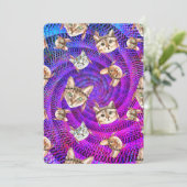 Quebecois Verjaardag Hippie kat hoofden psychedeli Feestdagenkaart (Staand voorkant)