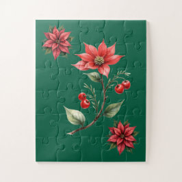 Quebra Cabeças Natal verde e Flores Vermelhas Legpuzzel