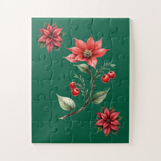 Quebra Cabeças Natal verde e Flores Vermelhas Legpuzzel (Verticaal)