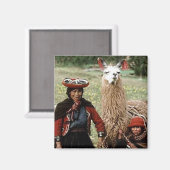 Quechua vrouw met twee lama's Foto Magneet (Voorkant / Achterkant)