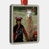 Quechua vrouw met twee lama's Foto Metalen Ornament (Rechts)