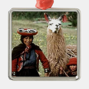 Quechua Woman met twee Llamas-foto Metalen Ornament