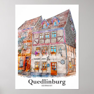 Quedlinburg Duitsland Reizen Waterverf Hand geteke Poster