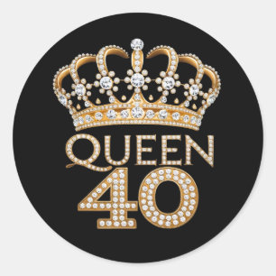 Queen 40 Verjaardag Black en Gold Crown Glam Desig Ronde Sticker