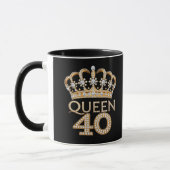 Queen 40 Verjaardag Black en Gold Crown Glam Naam Mok (Links)