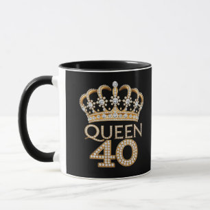 Queen 40 Verjaardag Black en Gold Crown Glam Naam Mok