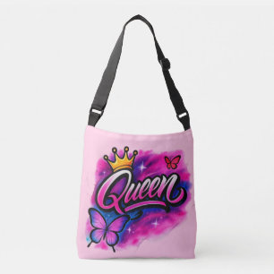 Queen Airbrush Graffiti Crown & Butterfly Canvas t Crossbody Tas