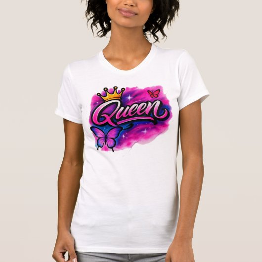 Queen Airbrush Graffiti Crown & Butterfly T-Shirt (Voorkant)