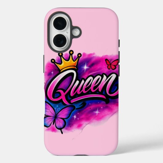 Queen Airbrush Graffiti Kroon & Vlinder  Case-Mate iPhone Case (Achterkant)
