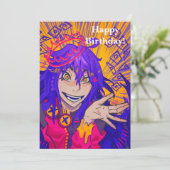 Queen anime happy birthday kaart (Staand voorkant)
