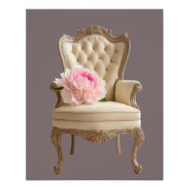 Queen Anne fauteuil met roze pioen Foto Afdruk