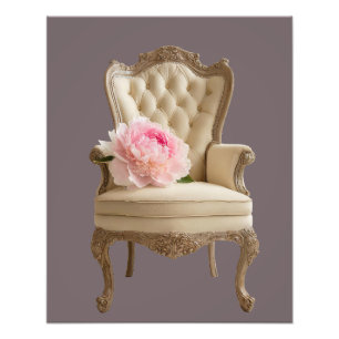 Queen Anne fauteuil met roze pioen Foto Afdruk