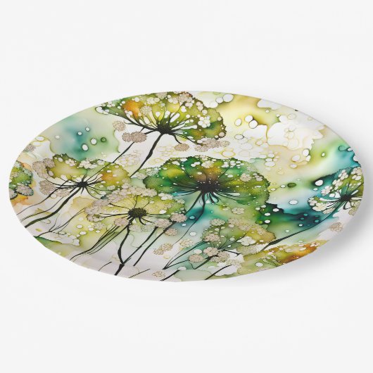 Queen Anne's Lace en Bubbles Abstract Papieren Bordje (Gekanteld)