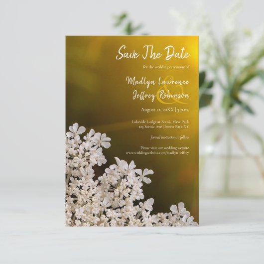 Queen Anne's Lace wildflower bruiloft details Save The Date (Staand voorkant)