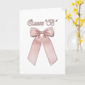 Queen B - Roze lint strikken Kaart (Gele Bloem)