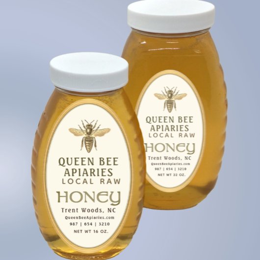 Queen Bee 32 oz Queenline Jar Honey Label Gold