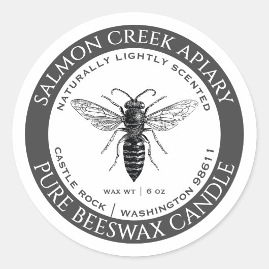 Queen Bee Beeswax Kaars Label Grijze Imker (Voorkant)