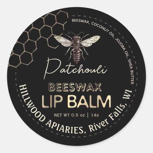 Queen Bee Beeswax Lip Balm Label Honingraat (Voorkant)