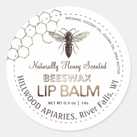 Queen Bee Beeswax Lip Balm Label Honingraat (Voorkant)