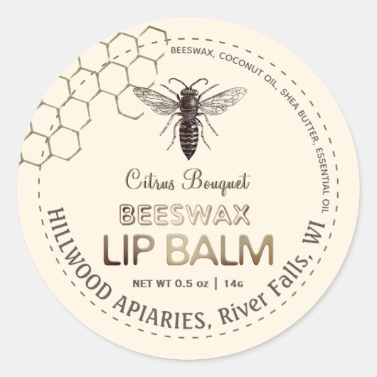 Queen Bee Beeswax Lip Balm Label Honingraat (Voorkant)