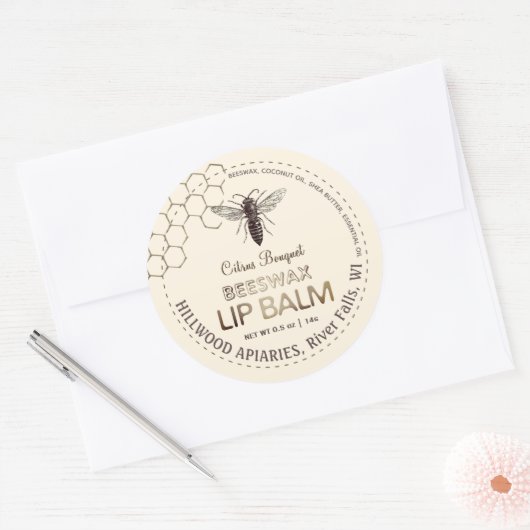 Queen Bee Beeswax Lip Balm Label Honingraat (Envelop)