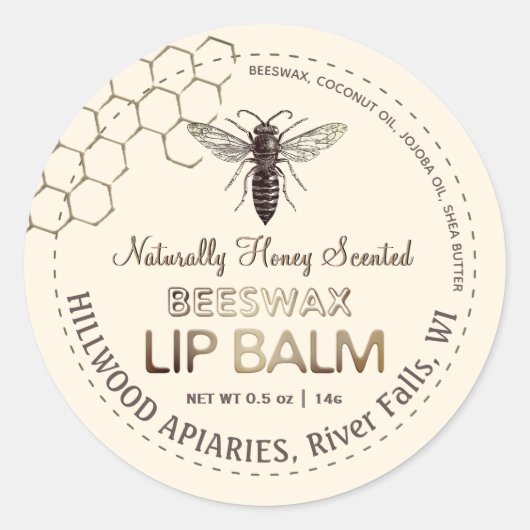 Queen Bee Beeswax Lip Balm Label Honingraat (Voorkant)