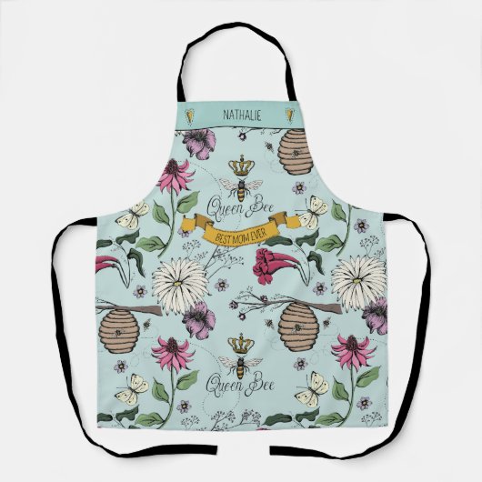 Queen Bee Best Mom Ever Floral Bee Pattern Schort (Voorkant)