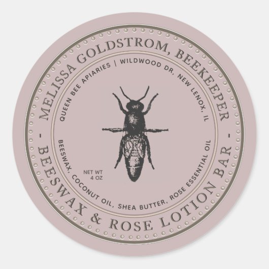 Queen Bee Bijenwas & Roos Lotion Bar Roze Label (Voorkant)