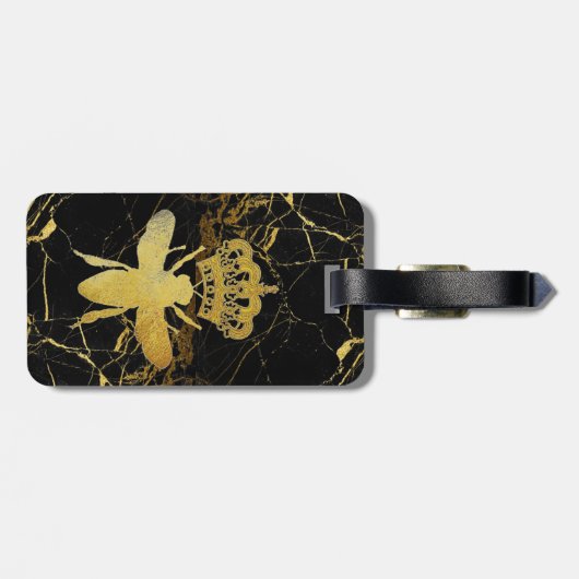 QUEEN BEE Black & Gold Marble BAGAGELABEL (Achterkant horizontaal)