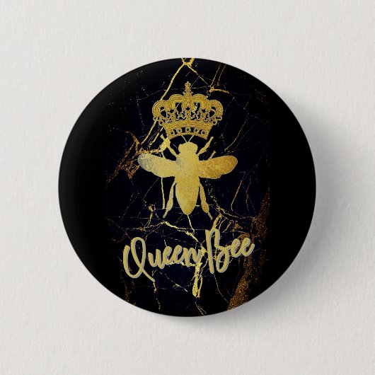 QUEEN BEE Black & Gold Marble BUTTON (Voorkant)