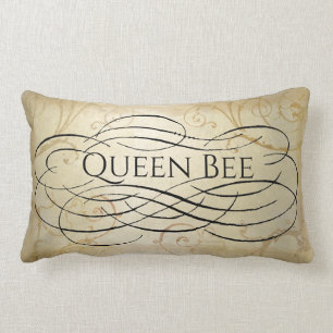 Queen Bee Black Typografie Gold Damask Kussen